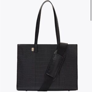 BEIS Black Croc-Embossed Convertible Tote with Padded Strap